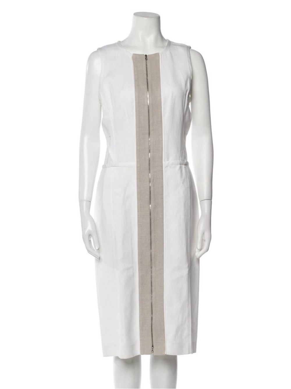 Narciso Rodriguez White Midi Dress with Beige Center Zip